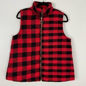 Women's Black Red‎ Buffalo Check Vest Holidays Christmas Cabin  Checkered Medium
